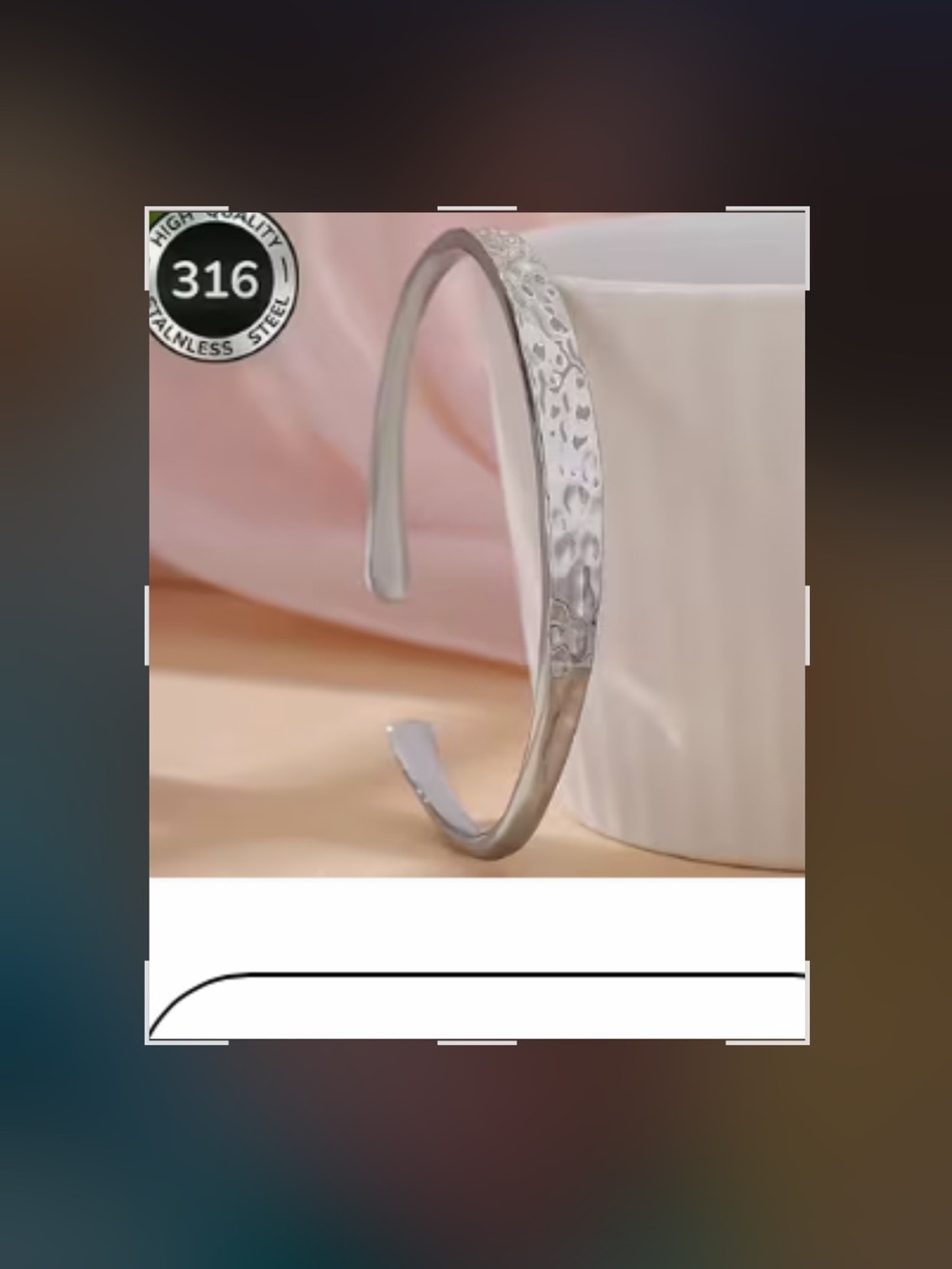 Hammered Open Cuff Bracelet Thin- Silver Stainless Steel
